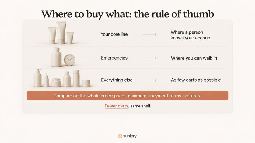 Rule of thumb for salon buying: core line, emergencies and other brands by channel