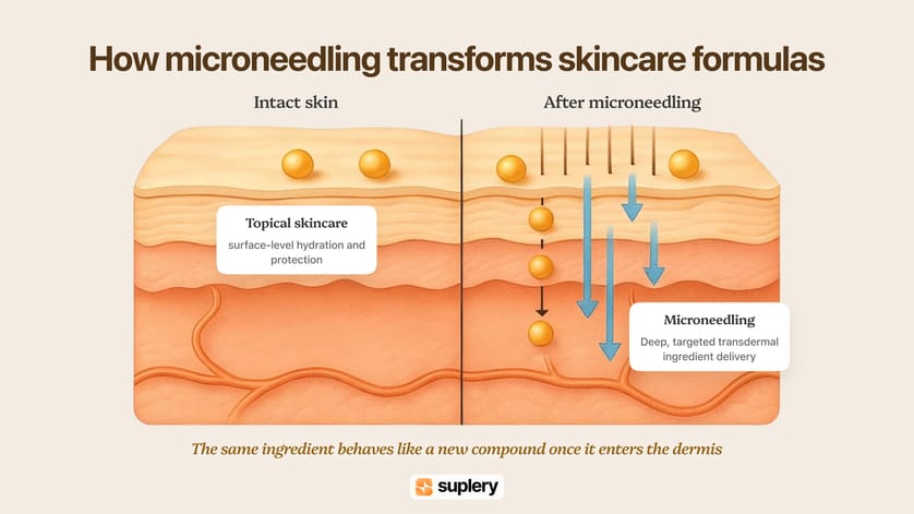 Infographic showing how microneedling changes skincare absorption — from surface-level hydration to deep ingredient delivery.