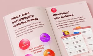 Salon marketing guidebook with strategies to attract clients, build loyalty, and audience analysis tips.