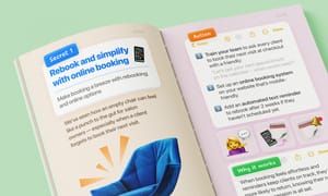 Salon guidebook pages outlining online booking and client rebooking strategies to boost appointments.