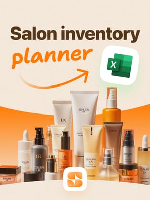 Excel salon inventory planner template with beauty products for easy stock management.