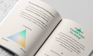 Open guide showing the “Trust Triangle” concept with competence, integrity, and warmth as key factors in client psychology.