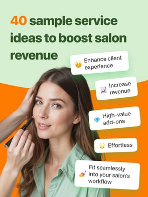Infographic of 40 salon service ideas from Suplery  to enhance revenue and client experience, featuring makeup application.