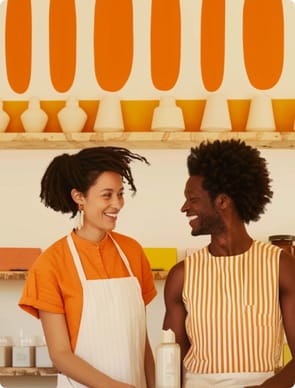 Salon employees happy looking at each other