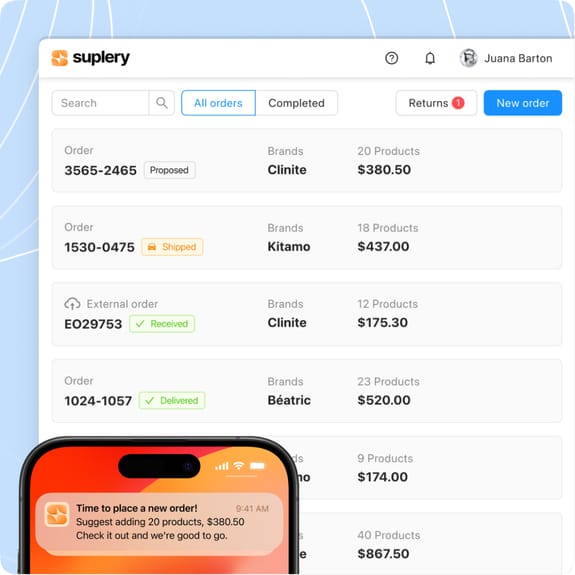Inventory management screenshot in Suplery