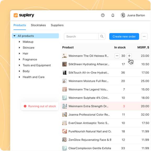 Dashboard highlighting reorder alerts and notifications