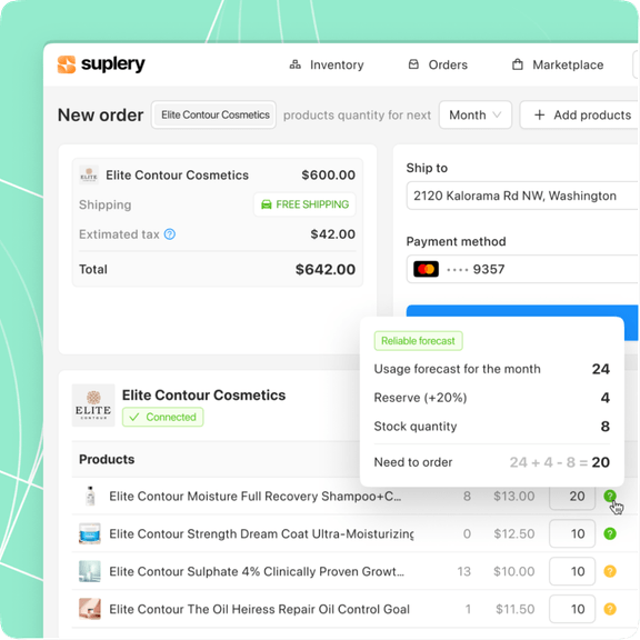 Order planning screen drafting predicted replenishments