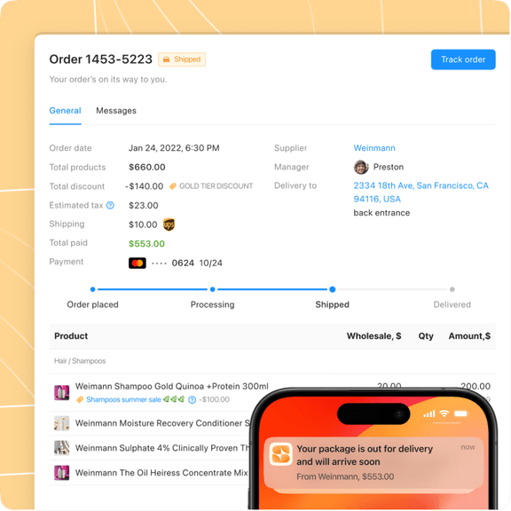 Dashboard showing centralized order tracking updates