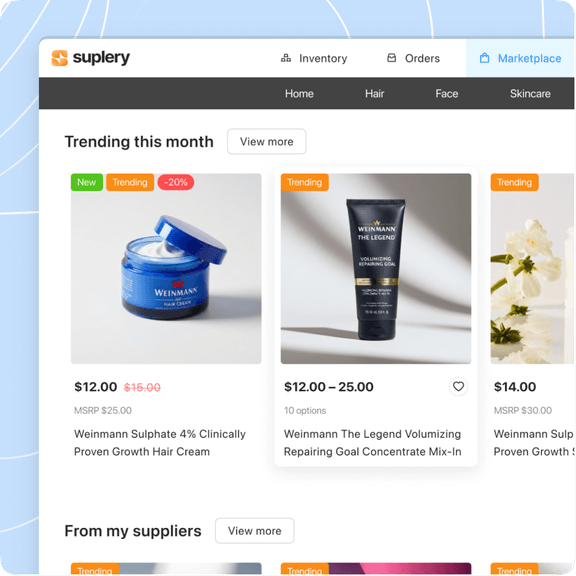 Marketplace interface for adding products to orders