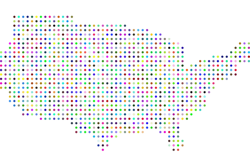 USA map made by multicolor dots